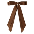 Elegant coffee brown satin bow hair clip with long ribbons on a white background - 2.5cm Duckbill Clip-Z244 / Dark Coffee