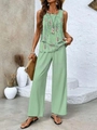 Vista a figura intera del set top senza maniche e pantaloni a gamba larga color menta - Taglia S / Top e Pantaloni / Verde menta