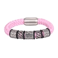 Geflochtenes Lederarmband in Rosa mit Metallperlen und Magnetverschluss für Herren - Rosa / 22cm