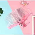 Automatic transparent three-fold umbrella with stylish pink trim and matching handle - Automatic / Pink Border