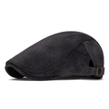 Men's vintage dark charcoal beret in faux suede with adjustable metal side buckle - Dark Gray