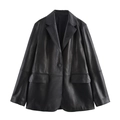 Damen Oversize-Blazer aus schwarzem Kunstleder mit Reverskragen und praktischen Taschen - XS / Schwarz