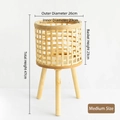 Medium size woven wood plant stand in natural finish, dimensions 26x47cm for home decor - Grid Pattern Medium / 26*47
