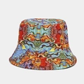 Detail van een omkeerbare vissershoed met levendige vloeibare olieverfpatronen - M (56-58cm) / XY-13# Psychedelische Vloeistof