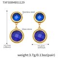 Detail view of 18k gold plated stainless steel drop earrings with blue glass stones - Gold - Blue Stone (TXF508)