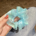 Iridescent light blue organza scrunchie with transparent holographic effect - Blue Enamel
