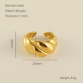 18k vergulde roestvrijstalen open ring met gedraaide textuur en 23 mm breedte - Eén Maat(Verstelbaar) / Goud