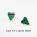 Pendientes de corazón dorados con piedras de malaquita verde para mujeres - Pendientes de Botón de Corazón Verde (KDE512)