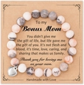 Handmade marble beaded friendship bracelet with silver heart charm on a gift card - Pink Zebra + Bonus Mom Card