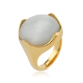 Luxury gold stainless steel ring featuring a round grey cat's eye stone centerpiece - 9 / White Cat's Eye Stone