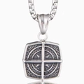Vintage stainless steel compass pendant necklace with engraved star motif for men and women - Compass Square Pendant Without Chain (C0405)