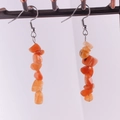 Handmade orange natural stone drop earrings with irregular chips on silver ear hooks - Red Aventurine