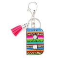 Rainbow striped and leopard print letter B faux leather keychain with pink suede tassel - Letter B
