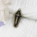 Coffin shaped halloween pendant in dark brown finish with cross and sword design - 7-Bronze Black Coffin
