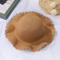 Cappello da sole in paglia intrecciata kaki per bambini con bordo a conchiglia naturale - Cappello con Bordo a Fiori / 50-52CM / Marrone