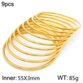 9-piece set of 18k gold plated 3mm stackable titanium steel bangles for women - 9Pcs Set-Gold (KB184083-LO)