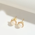 Elegant pearl stud earrings with gold finish and sparkling crystal halo design - Oval Pearl