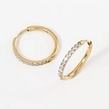 Elegant 18K gold plated stainless steel hoop earrings with sparkling paved cubic zirconia - 2.0*16mm Gold (Pair)