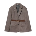 Blazer marron à chevrons pour femmes avec ceinture marron foncé et boucle dorée - XS / Marron