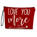 Red canvas cosmetic bag featuring LOVE YOU more print and black wristlet strap - Red Love You More Design