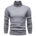 Men's slim fit turtleneck knit sweater in grey with ribbed cuffs and hem detail - Turtleneck Grey
