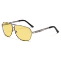 Aviator zonnebril voor heren met gunmetal montuur en gele nachtzichtlenzen voor rijden - Gepolariseerde lens / Grijs Zilver Frame Gele Lens (Nachtzicht)