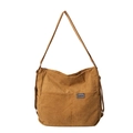 Sac bandoulière en velours côtelé caramel avec texture vintage et patch logo - Marron