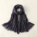 Deep purple cotton linen scarf featuring elegant fringe edges and natural wrinkled texture - 100*195CM / Purple