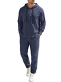 Ensemble deux pièces en lin pour homme bleu brume avec haut à capuche et pantalon à cordon - S / Bleu marine