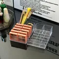 Clear acrylic desktop makeup organizer with multi-compartment tiered design for eye shadows - New Model Large Set / Clear