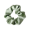 Pale green satin scrunchie with a silk-like glossy finish and pleated design for women - Without Card / Green