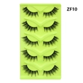 Detailed view of 5 pairs of thick cat-eye false eyelashes on a green tray - Natural Curled Style (ZF10)