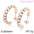 Rose gold-plated C-shape earrings with two rows of white zircons sized 30x5mm - Rose Gold-30x5mm(KE104546-KFC)