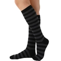 Knee-high socks with classic black and grey horizontal stripes for women in a knit style - One Size / Grey and Black Thin