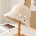 Chapeau bob en polaire peluche crème avec d'adorables oursons en 3D sur support - M (56-58cm) / 5080 Beige avec Boutons d'Ours