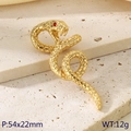 Golden zodiac snake pendant with red zircon eye and textured scales on stone background - Coiled Snake Style (KP116037-MZOZ)