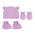 Ensemble violet pour nouveau-né avec bonnet à oreilles d'ours et moufles douces - Mauve Clair