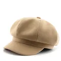 Khaki brushed octagonal newsboy hat in a solid minimalist style for autumn and winter - Khaki