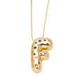 Gold balloon letter F pendant necklace with colorful cubic zirconia on box chain - Style F