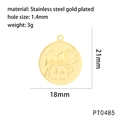 Detail van een 21mm vergulde rvs ronde hanger met gegraveerde ruiter en TAPA-tekst - PT0485-Goud Rijdende Figuur 21mm