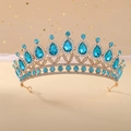 Baroque bridal crown in gold finish with blue teardrop crystals and small diamonds - KC Gold With Lake Blue