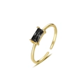 Adjustable S925 sterling silver ring in gold finish with rectangular black gemstone - Black