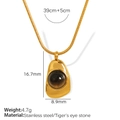 Gold stainless steel necklace with irregular tiger eye stone pendant and measurements - Brown Tiger Eye Gold Necklace