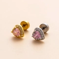 Clous d'oreilles cœur rose en or et argent avec fermoir à vis pour cartilage - 8# (Cœur)