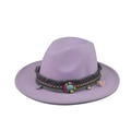Lavender felt fedora hat featuring an ethnic embroidered band with turquoise and coins - 26-Lavender