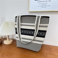 Detail of black and white striped knit tote bag texture on dark wood background - 21 Vertical Line Dot Grid Black Beige