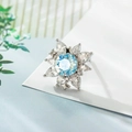 925 silver flower stud earrings with light blue zircon and leaf background decoration - One Pair Stud Earrings + Silicone Earplugs / Light Pink Blue Moonlight (A541-1#)
