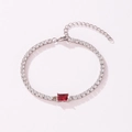 Silver tennis bracelet with white zirconia and a central red emerald-cut stone - Rectangular Style (Red Rhinestone) / White Gold
