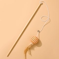 Wooden wand cat toy with elastic rope, orange woven ball, bell, and soft feathers - Paper Rope Ball Orange