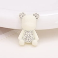 Close-up of a white cartoon bear resin charm with sparkling rhinestones for DIY accessories - White Painted Bear